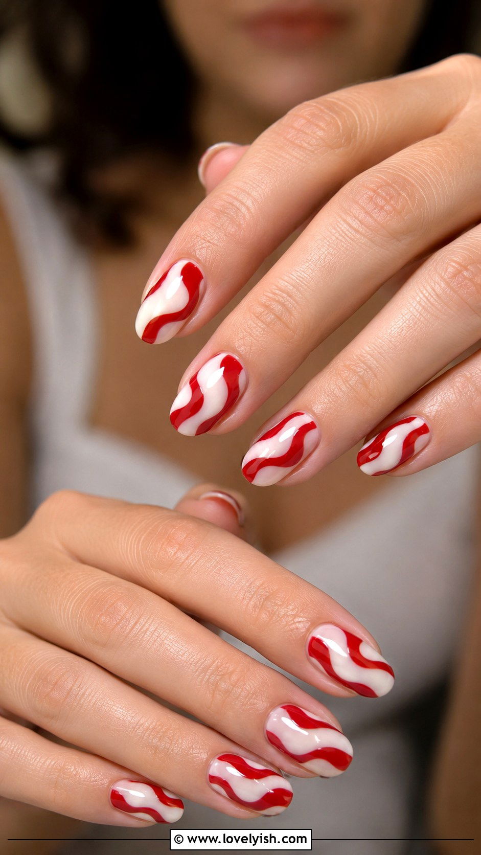 Cherry Red and White Swirl Nails - 50 swirl nails - 50 swirl nails
