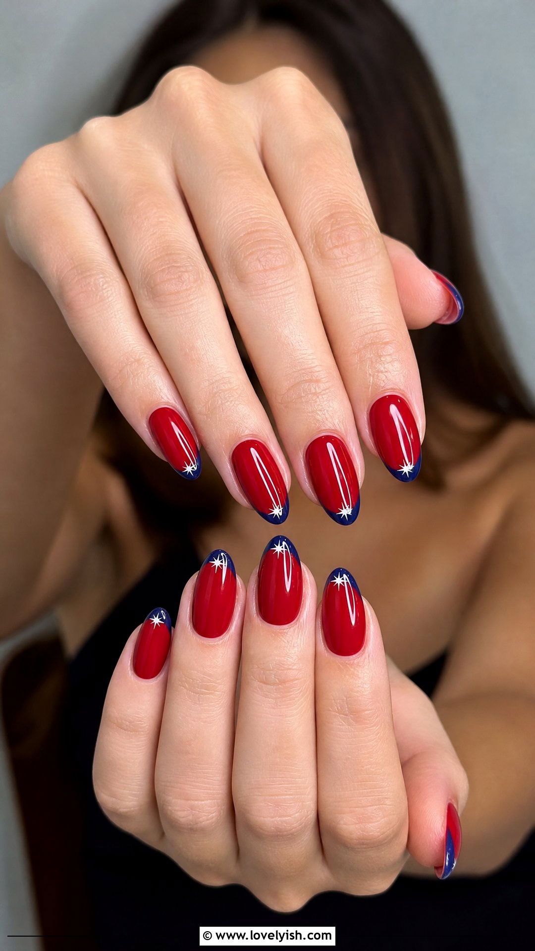 Cherry Red with Blue French Tip Nails - 25 4th of july nail art ideas