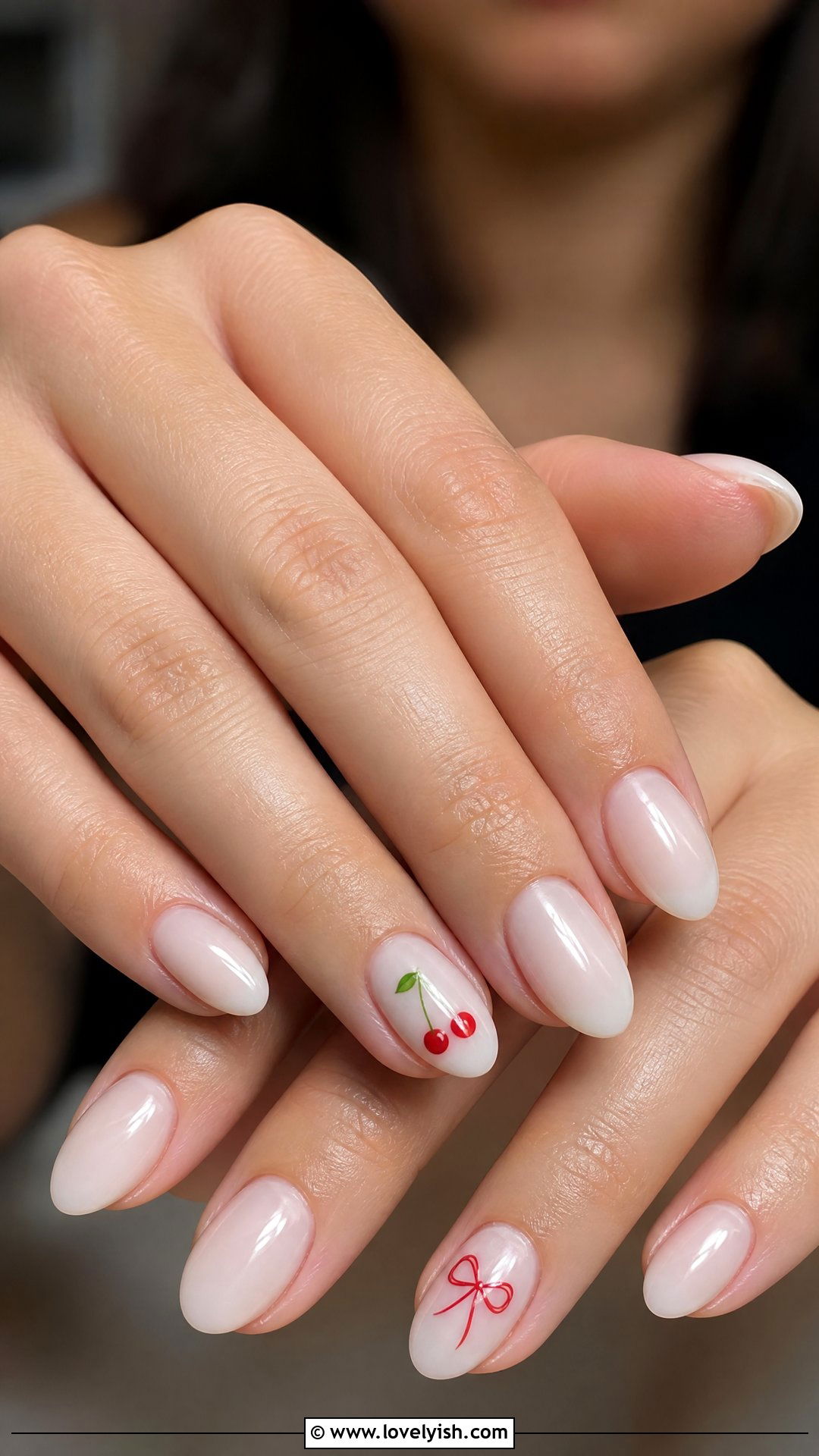 Cherry With Bow Accent Nails - 50 cherry nails - 50 cherry nails