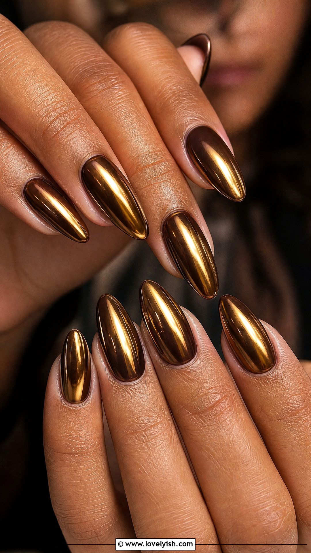 Chocolate Brown And Gold Chrome Nails - 25 gold nail designs - 25 gold nail designs