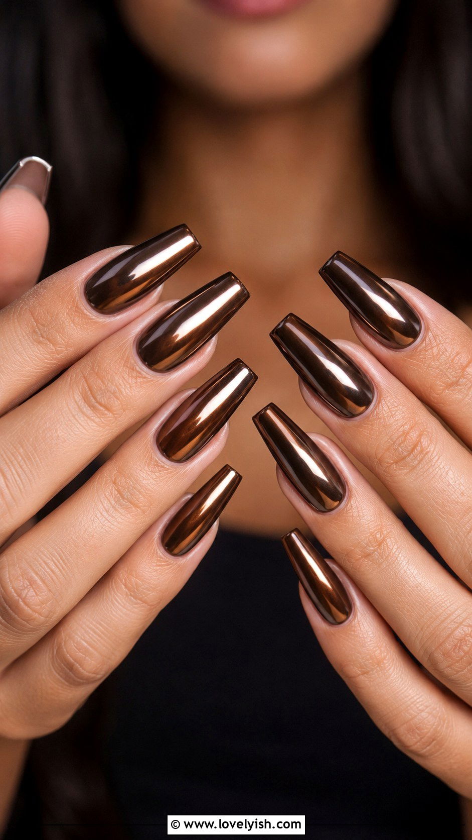 Chocolate Brown Chrome Coffin Nails - 25 coffin nail designs - 25 coffin nail designs