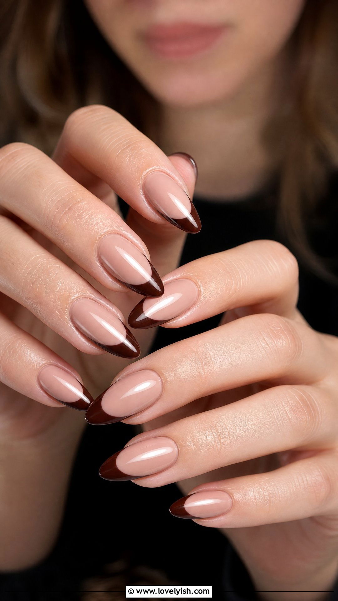 Chocolate Brown French Tip Almond Nails - 50 almond french tip nails - 50 almond french tip nails