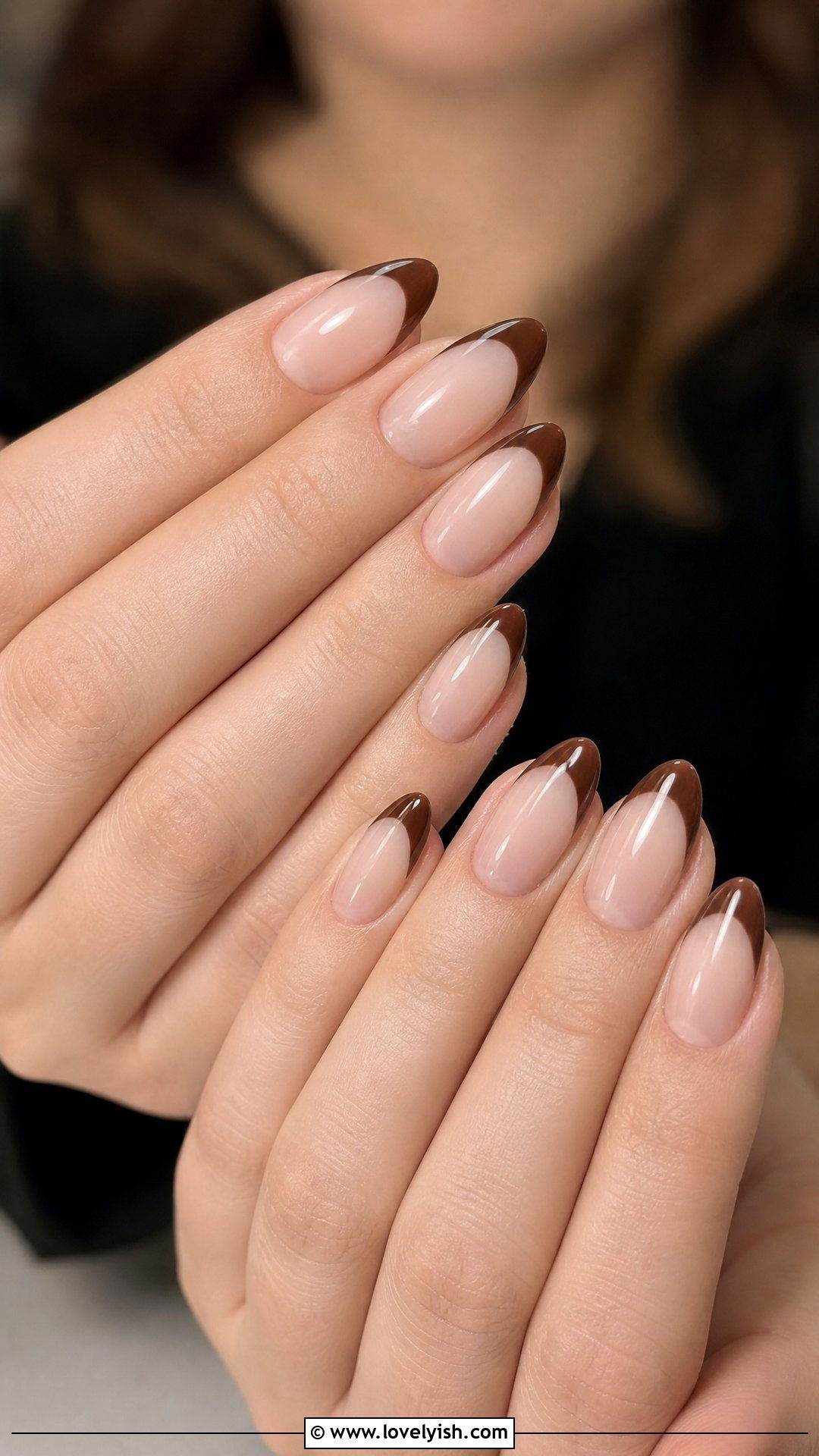 Chocolate Brown French Tip Almond Nails - 50 almond nails - 50 almond nails