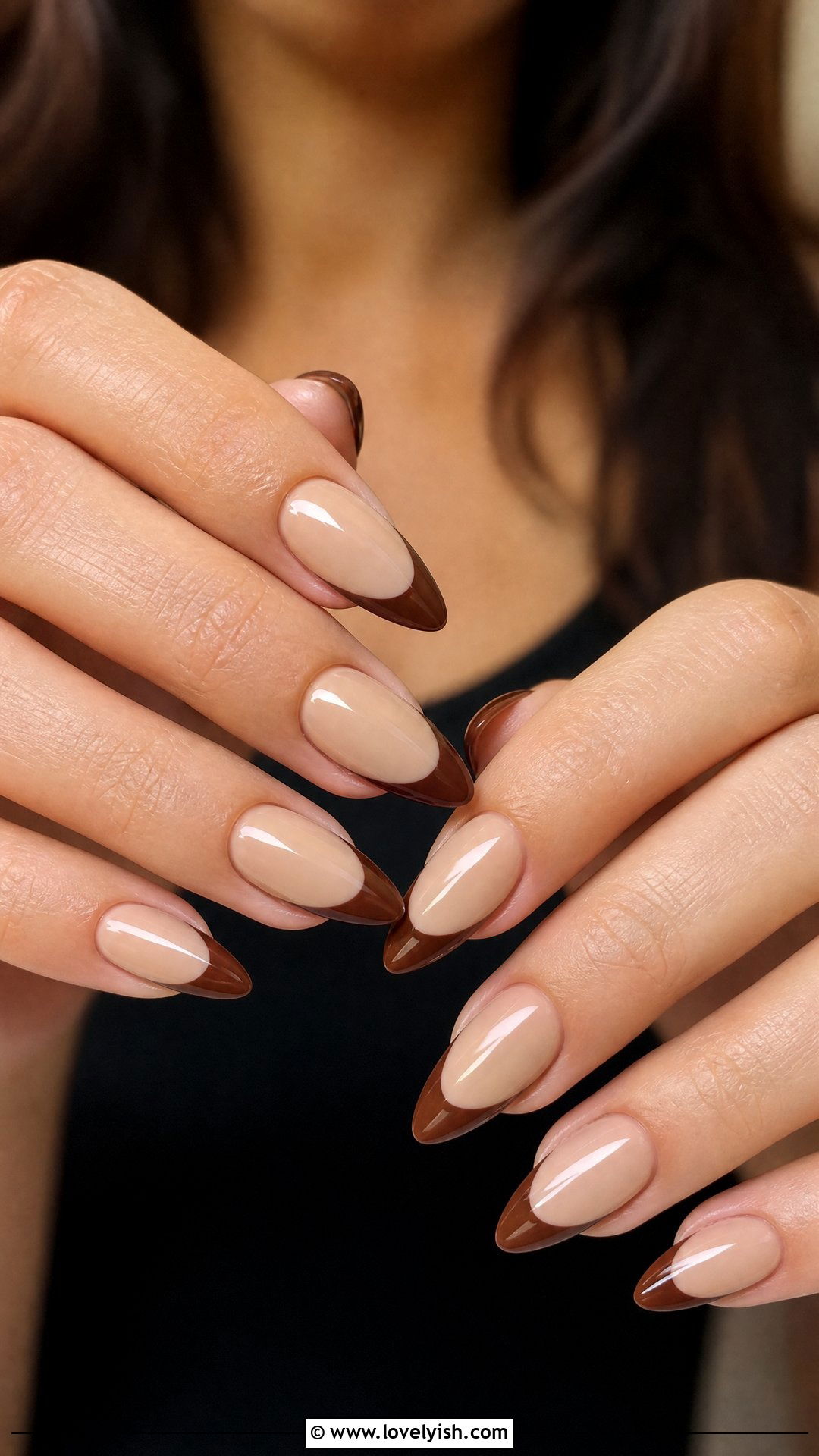 Chocolate Brown French Tip Almond Nails - 25 almond french tip nail designs - 25 almond french tip nail designs