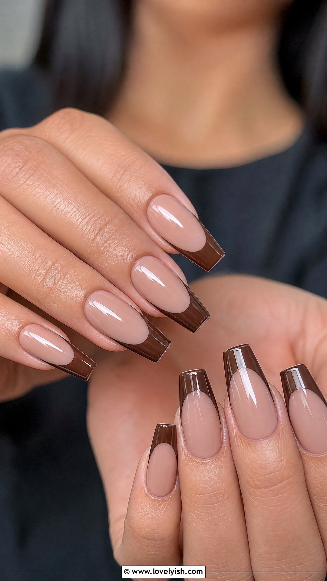 Chocolate Brown French Tip Nails - 50 colored french tip nails - 50 colored french tip nails