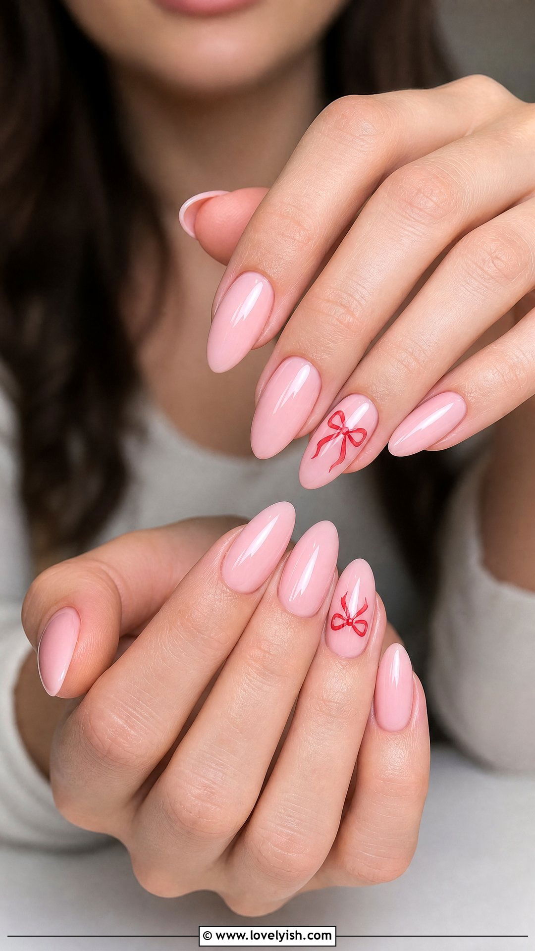 Christmas Bow Accent Nails - 25 christmas nail designs - 25 christmas nail designs