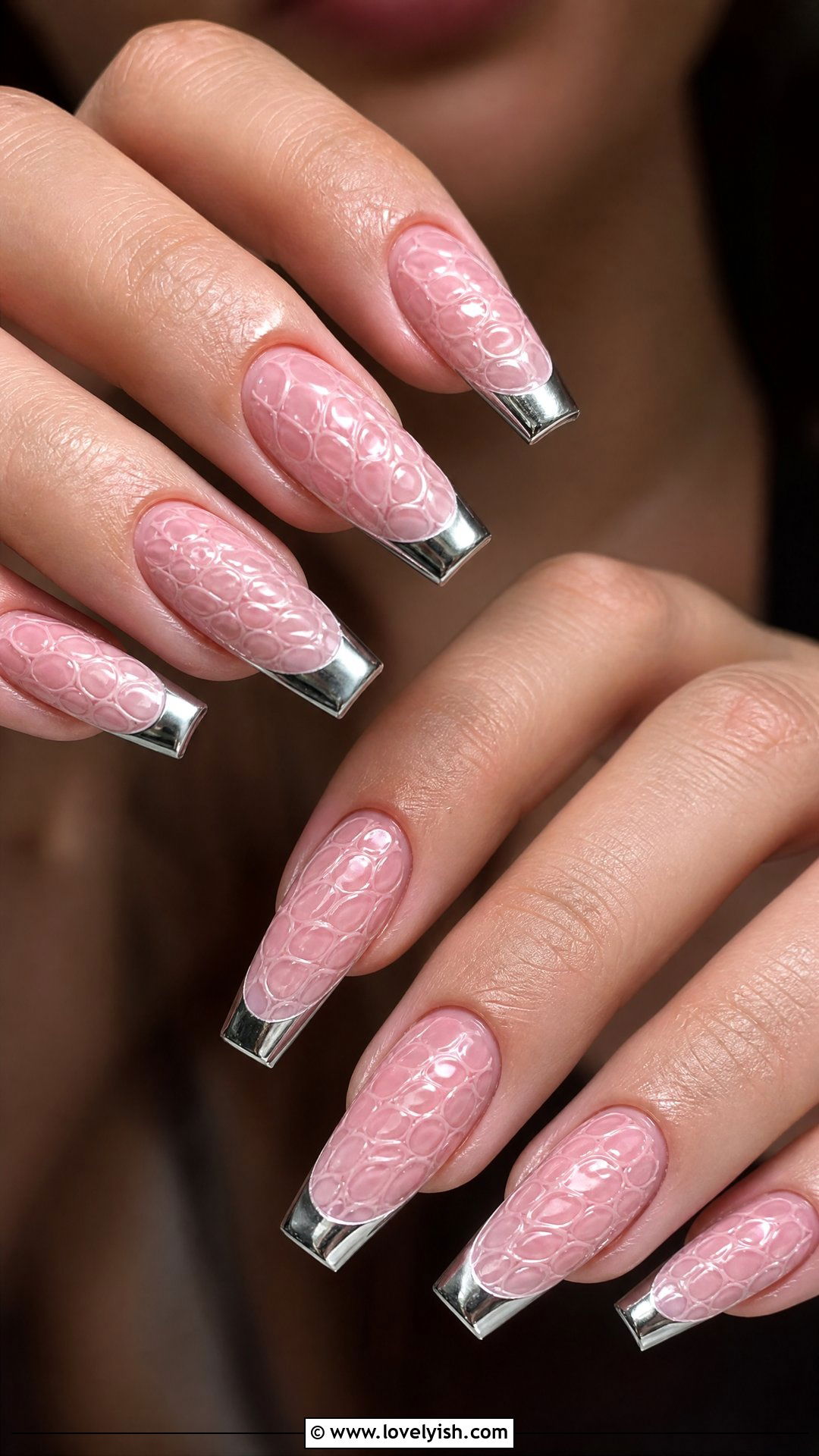 Chrome Croc French Tip Nails - 50 chrome french tip nails - 50 chrome french tip nails
