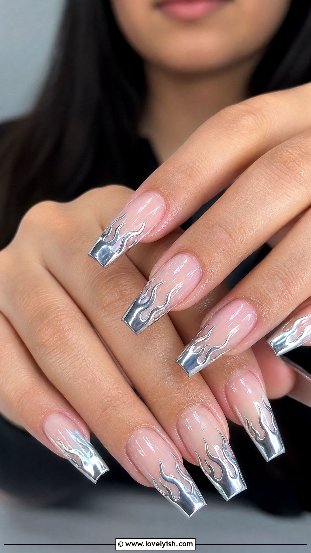 Chrome Flame French Tip Nails - 50 chrome french tip nails - 50 chrome french tip nails