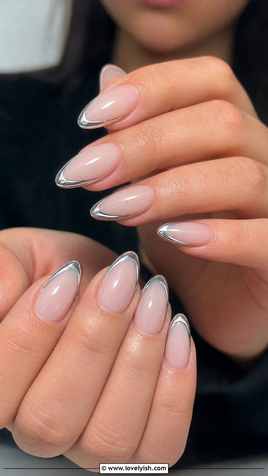 Chrome French Tip Almond Nails - 25 almond french tip nail designs - 25 almond french tip nail designs