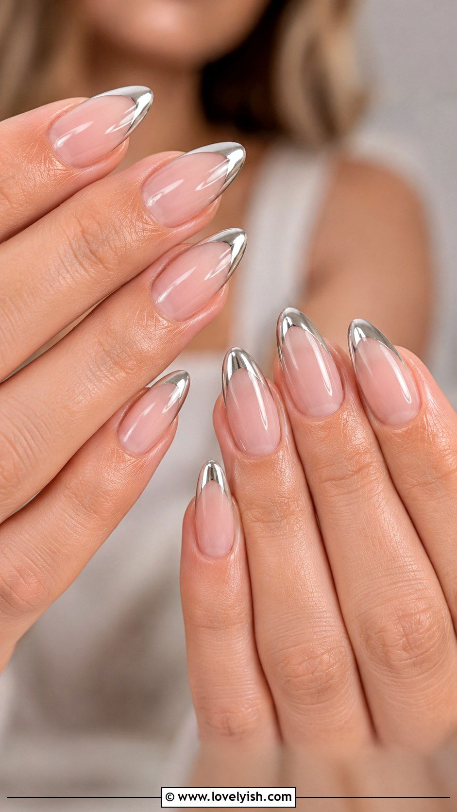 Chrome French Tip Bridal Nails - 38 wedding nail designs - 38 wedding nail designs