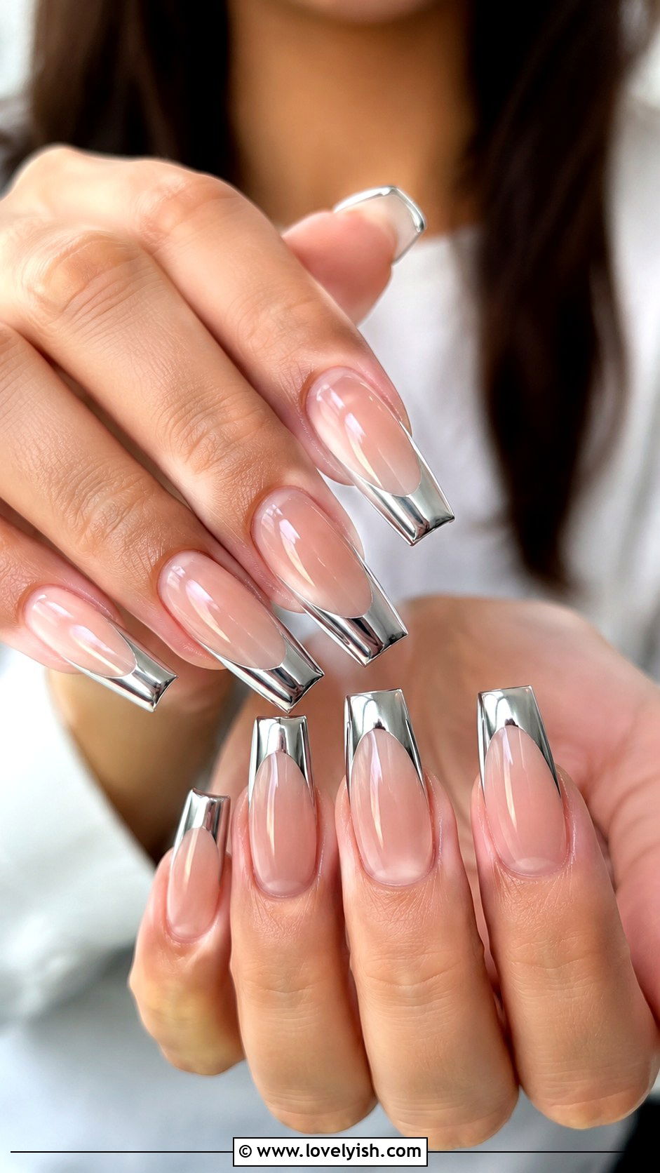 Chrome French Tip Nails - 25 french manicure ideas - 25 french manicure ideas