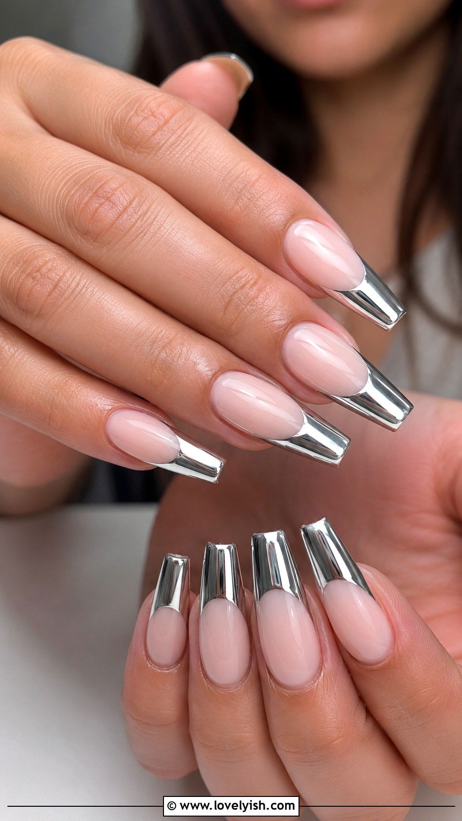 Chrome French Tip Nails - 42 french nail designs - 42 french nail designs