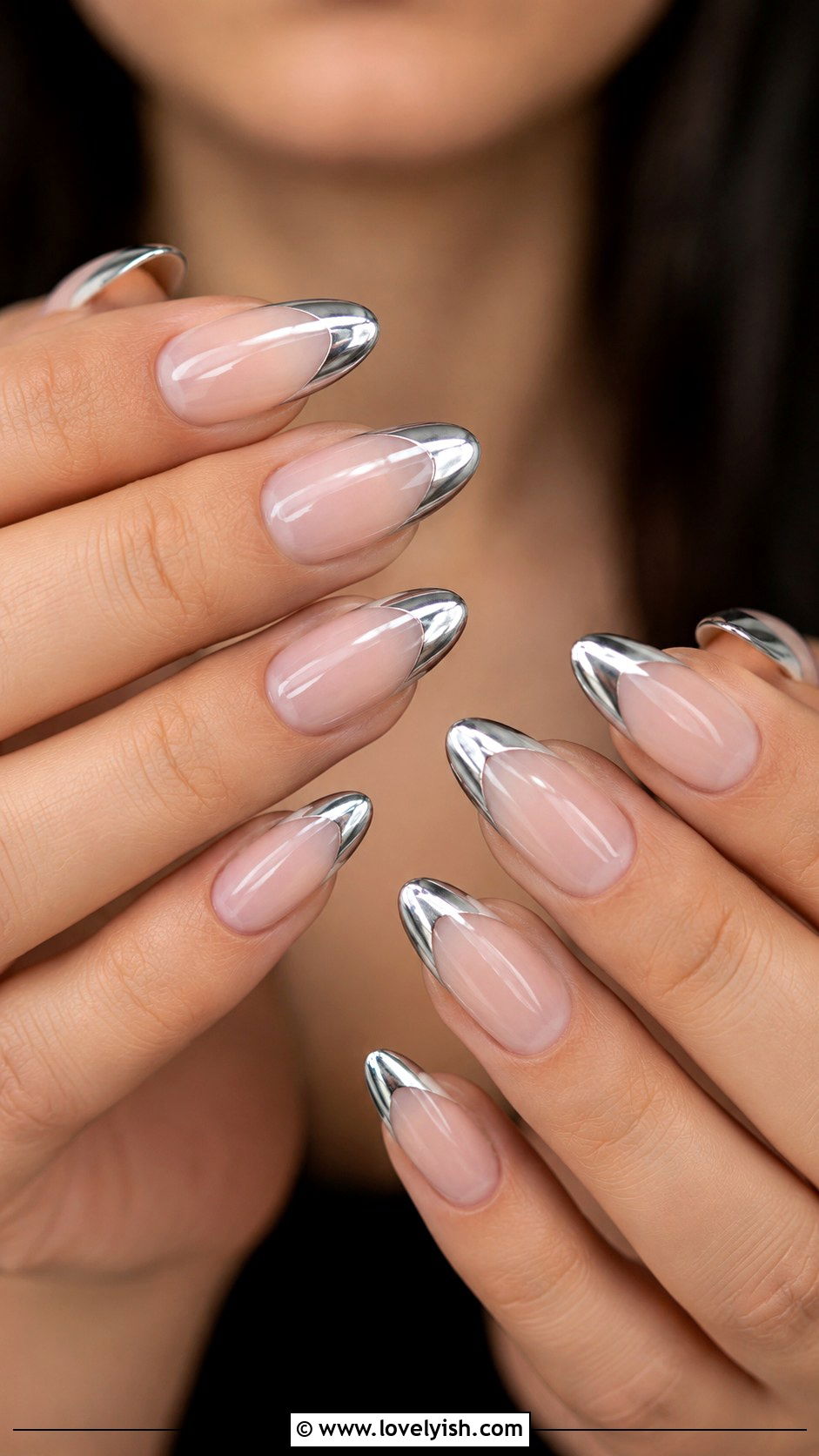 Chrome French Tip Nails - 46 nail inspo - 46 nail inspo
