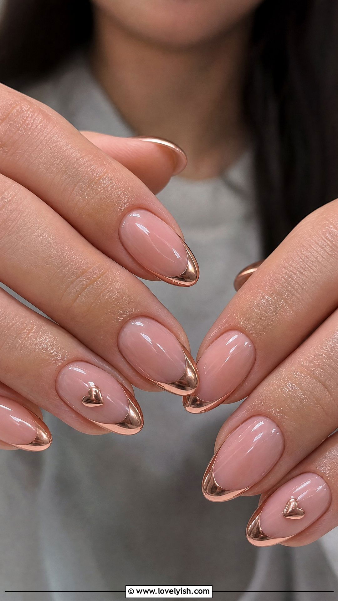 Chrome French Tip with Heart Accent - 50 chrome french tip nails - 50 chrome french tip nails