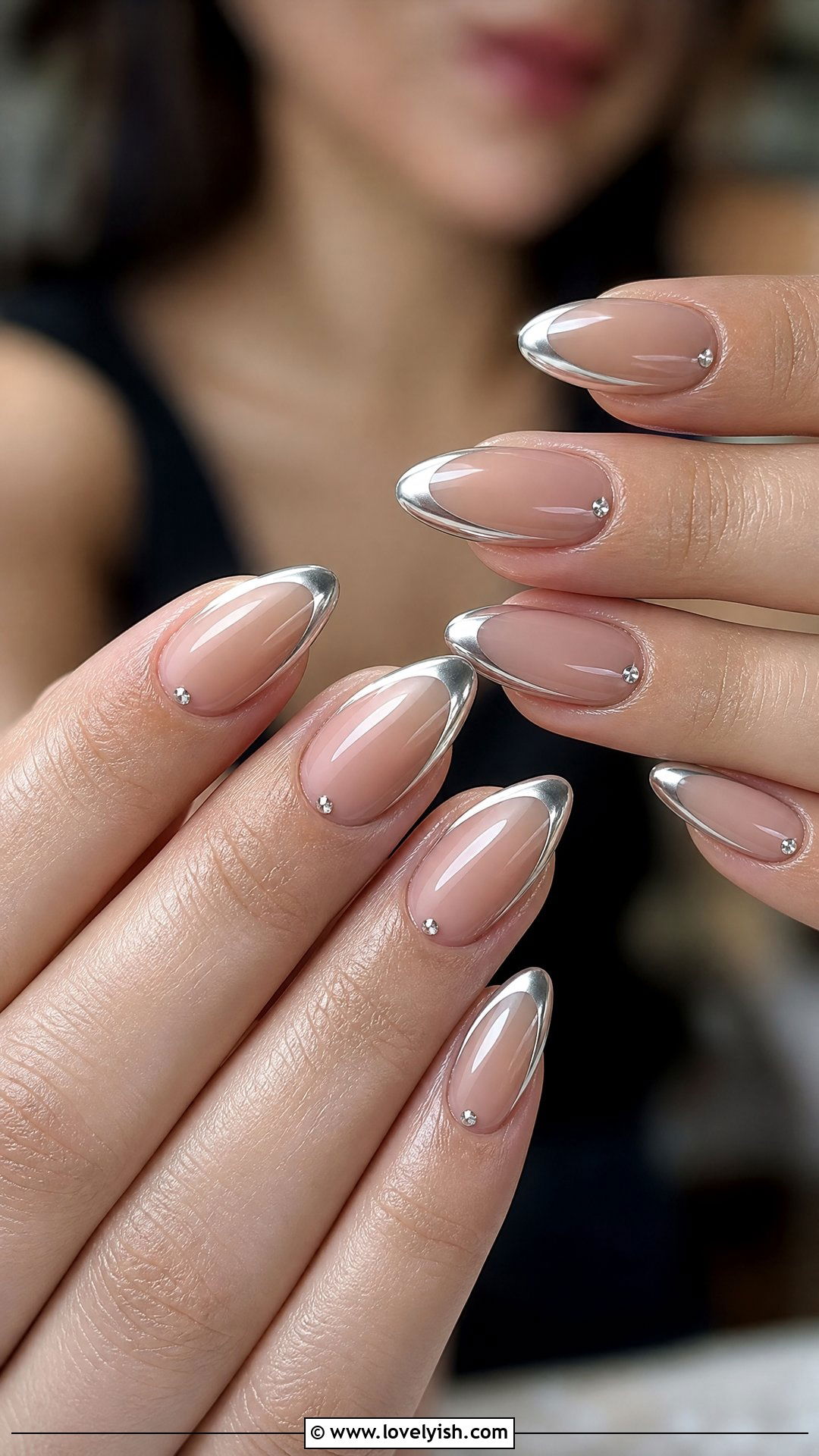 Chrome French Tip with Rhinestones - 50 chrome french tip nails - 50 chrome french tip nails