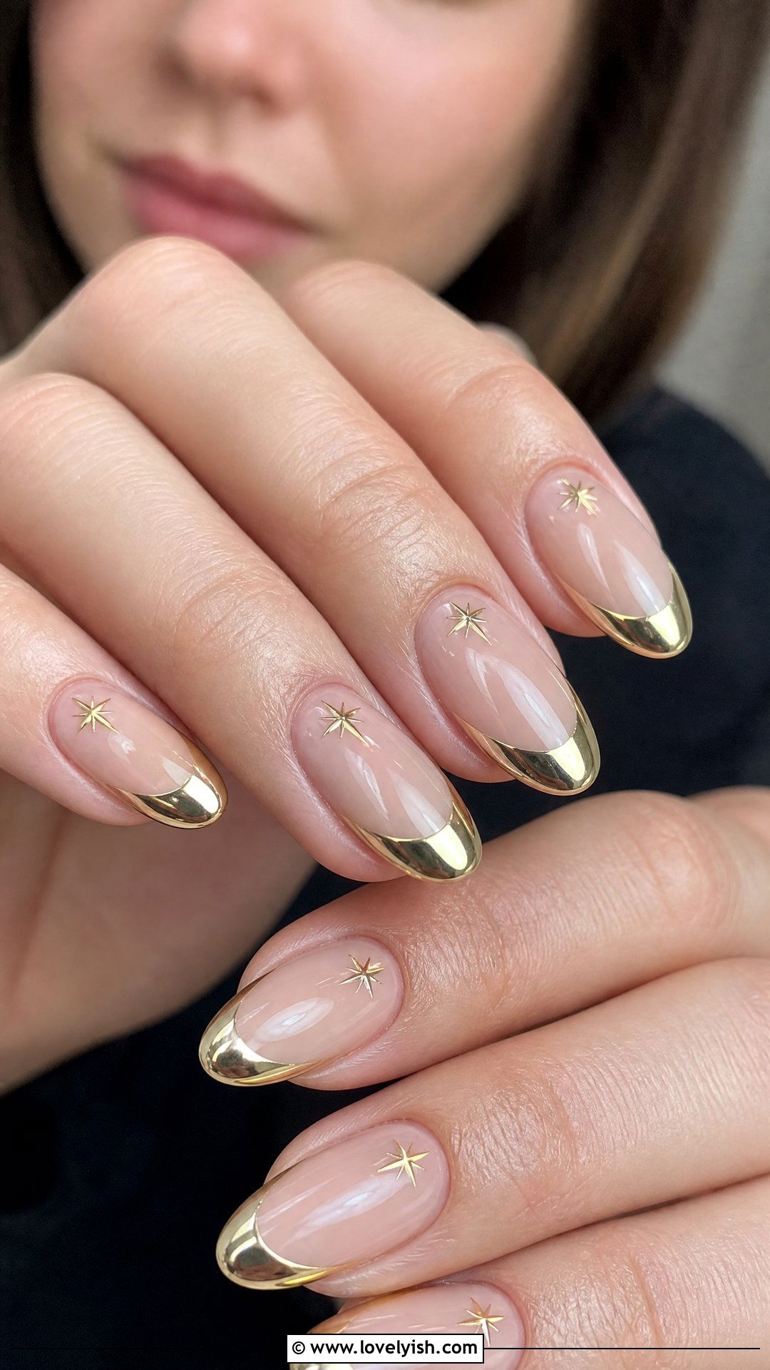 Chrome French Tip with Star Accents - 50 chrome french tip nails - 50 chrome french tip nails