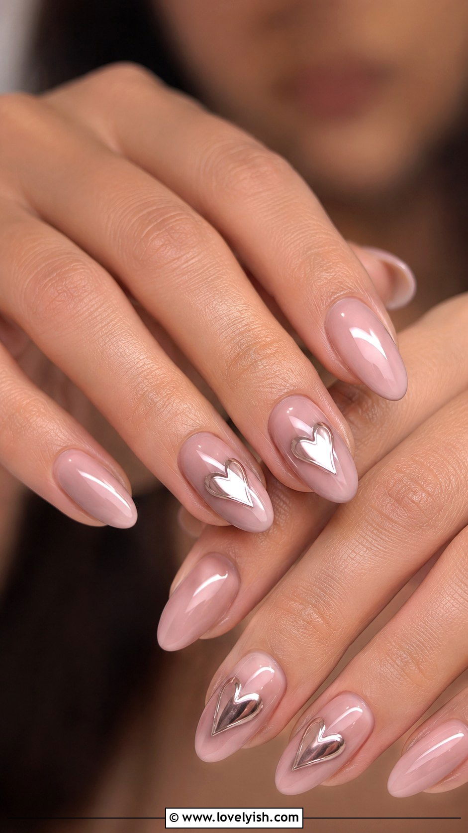 Chrome Heart Accent Nails - 25 heart nail designs - 25 heart nail designs