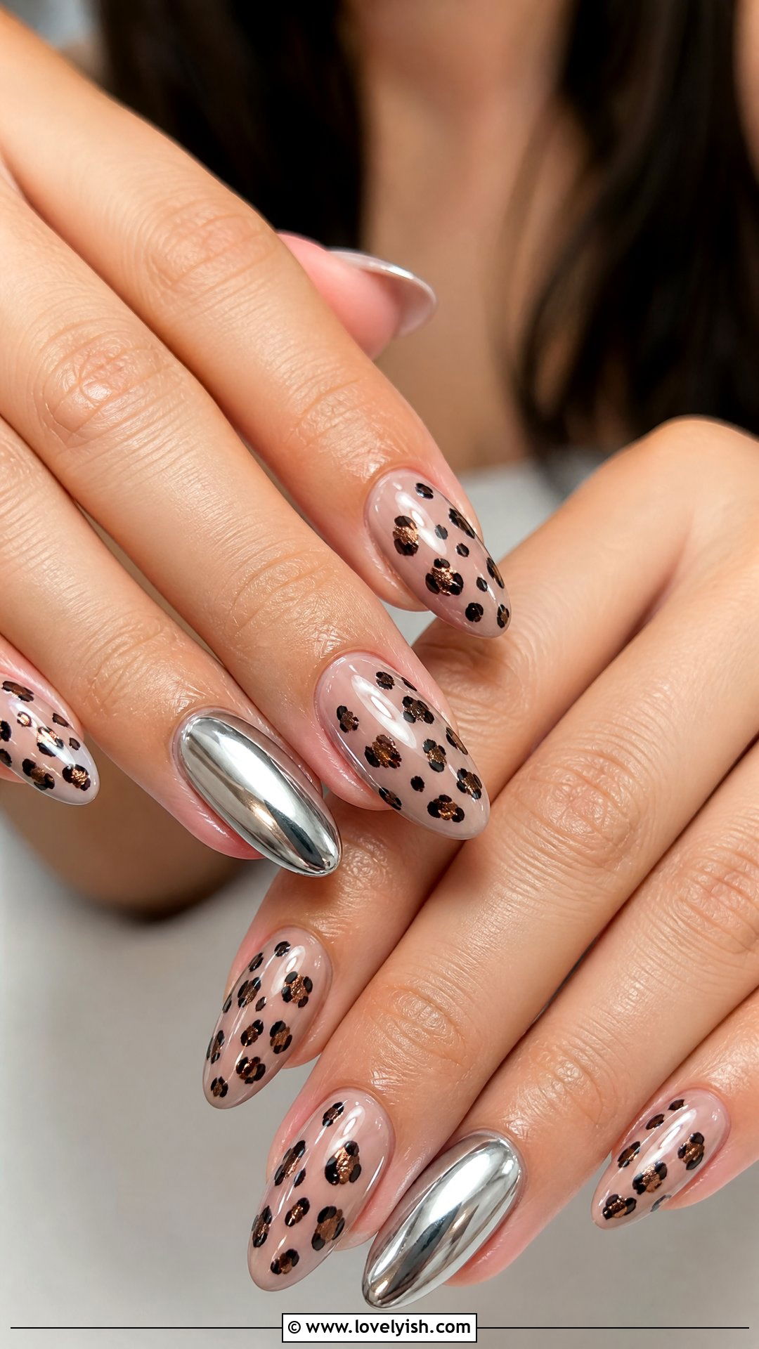 Chrome Leopard Print Accent Nails - 50 leopard print nails - 50 leopard print nails