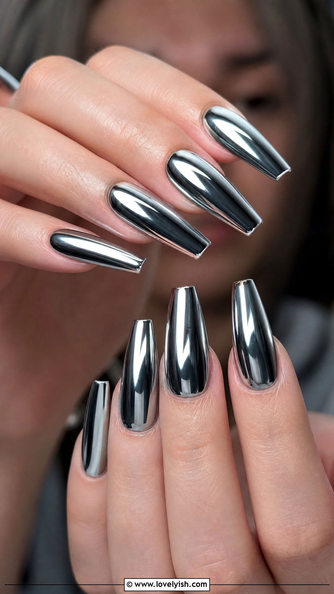 Chrome Mirror Silver Nails - 36 nails design 2026 - 36 nails design 2026