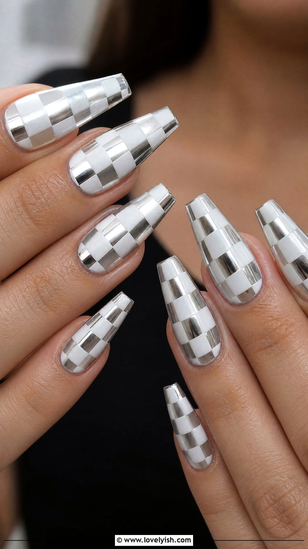 Chrome Silver Checkered Nails - 50 checkered nails - 50 checkered nails