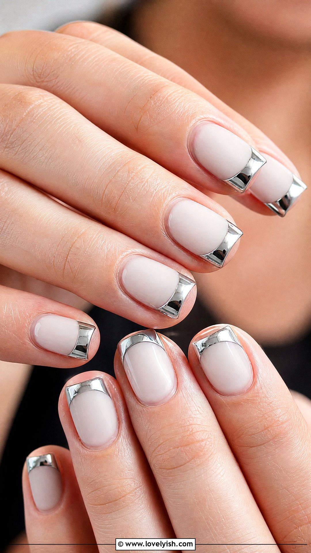 Chrome Silver French Tip Short Nails - 50 short french tip nails - 50 short french tip nails