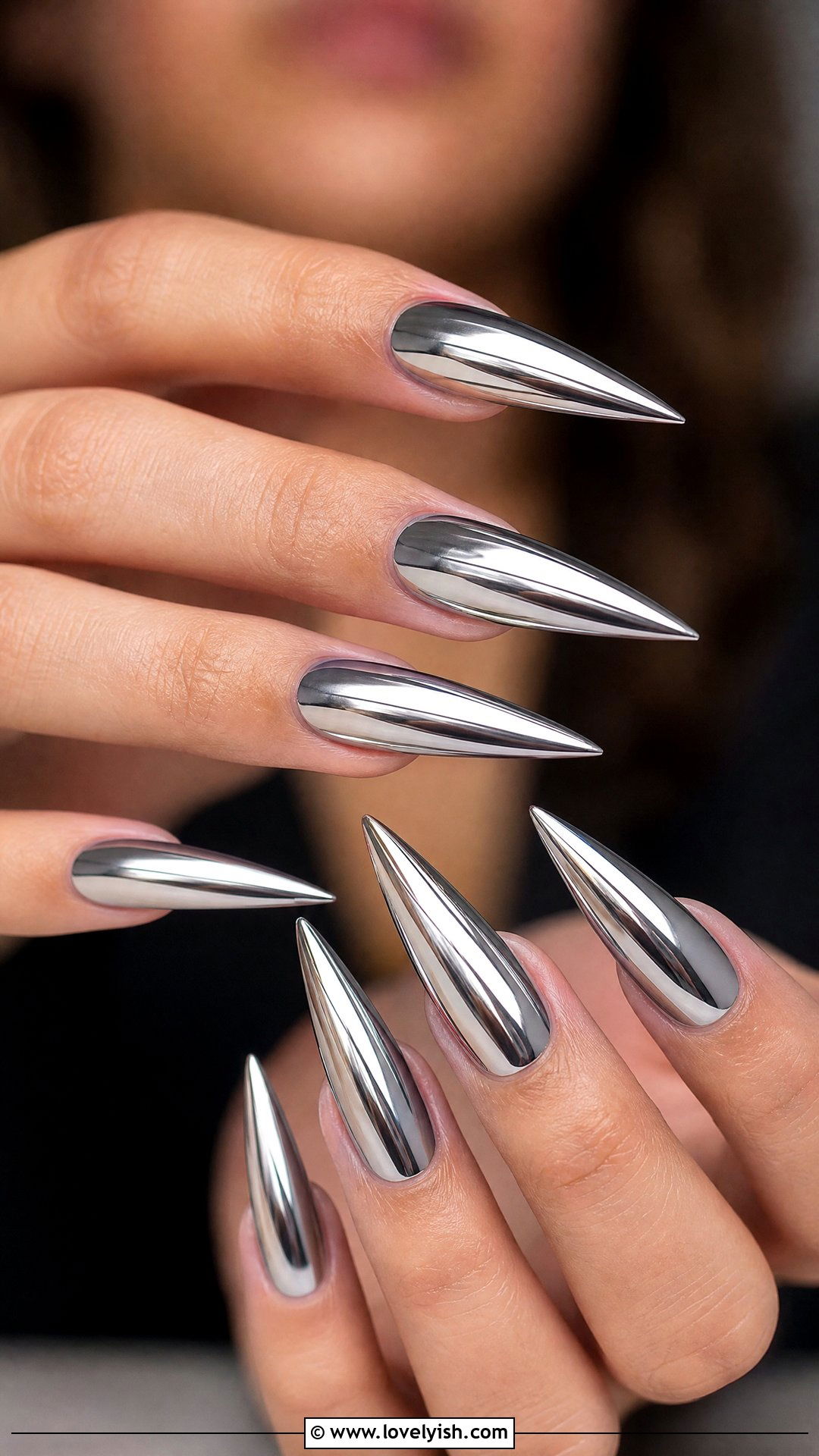 Chrome Silver Mirror Long Stiletto Nails - 50 long stiletto nails - 50 long stiletto nails