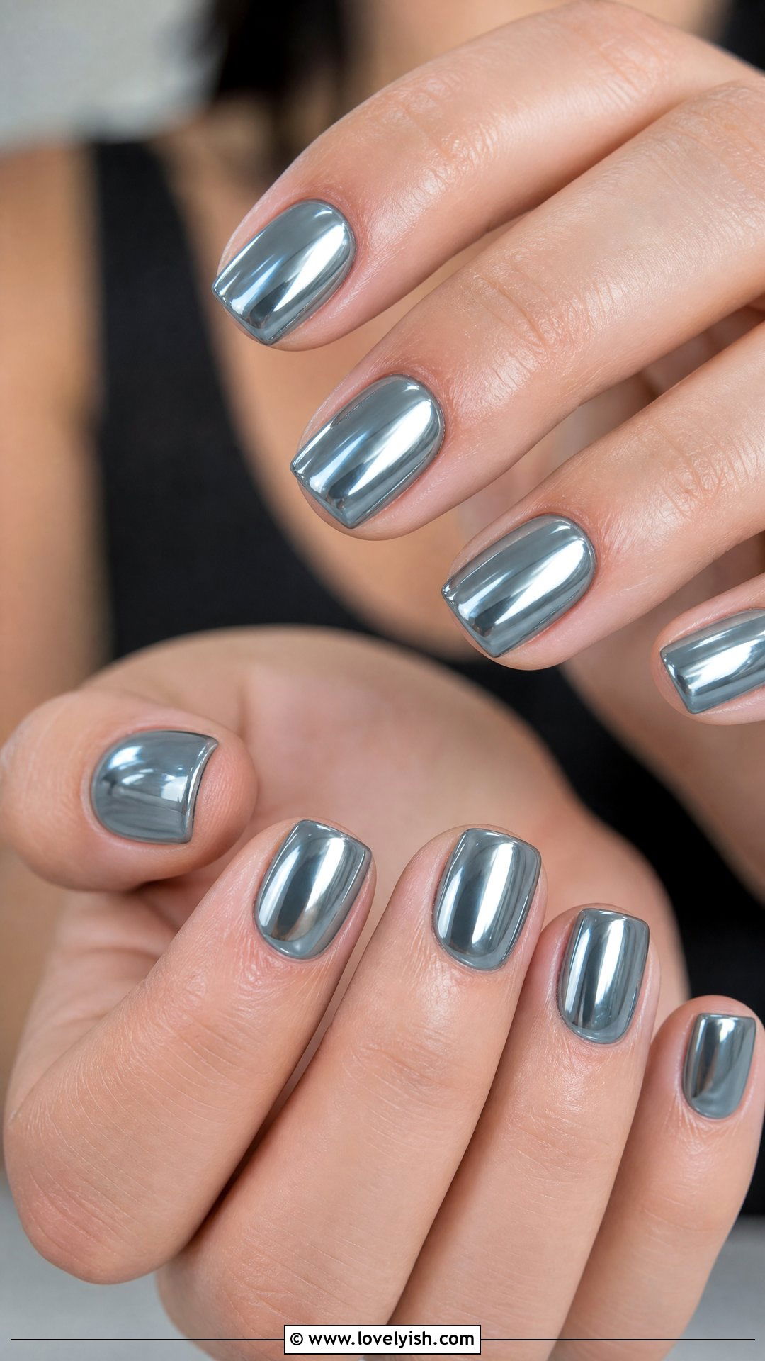 Chrome Silver Short Nails - 35 short nails designs - 35 short nails designs