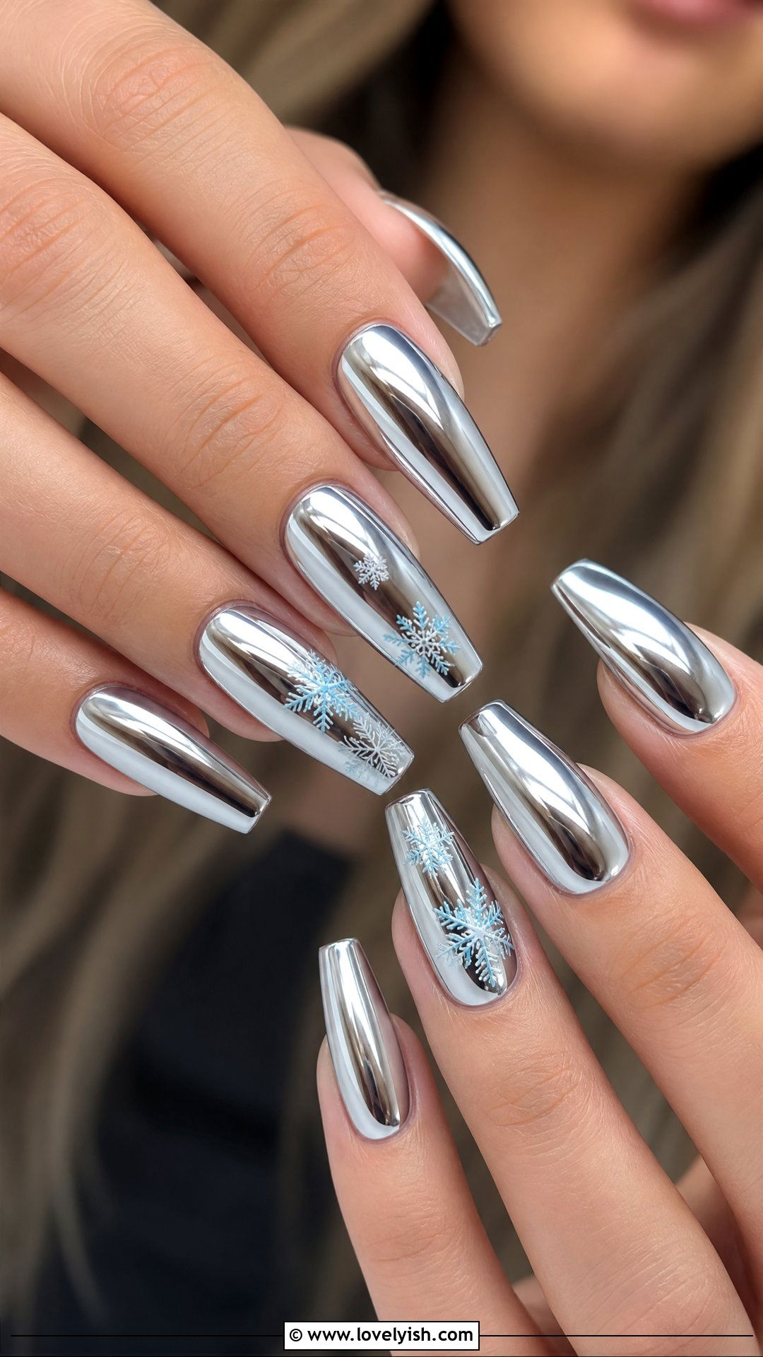Chrome Silver Snowflake Holiday Nails - 50 holiday nails - 50 holiday nails