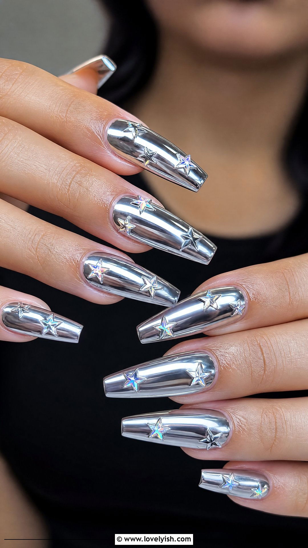 Chrome Silver Star Nails - 50 star nails - 50 star nails