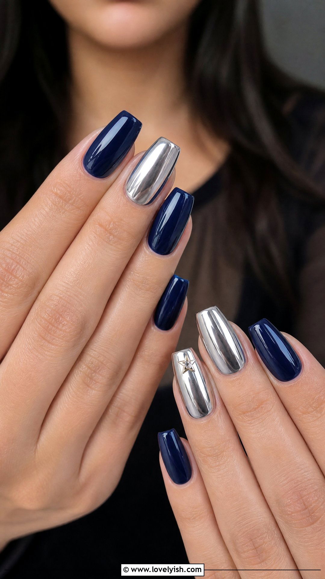 Chrome Silver and Blue Nails - 25 4th of july nail art ideas - 25 4th of july nail art ideas
