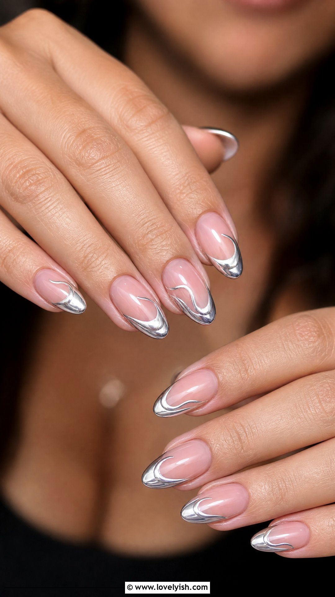 Chrome Swirl French Tip Nails - 50 chrome french tip nails - 50 chrome french tip nails