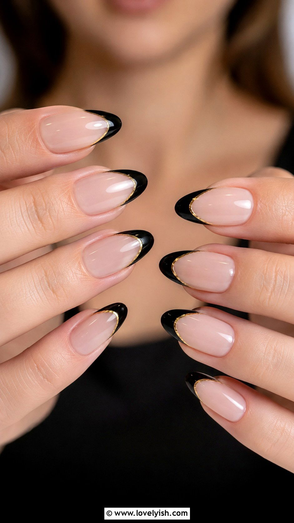 Classic Black and Gold French Tip Nails - 50 black and gold nail designs - 50 black and gold nail designs