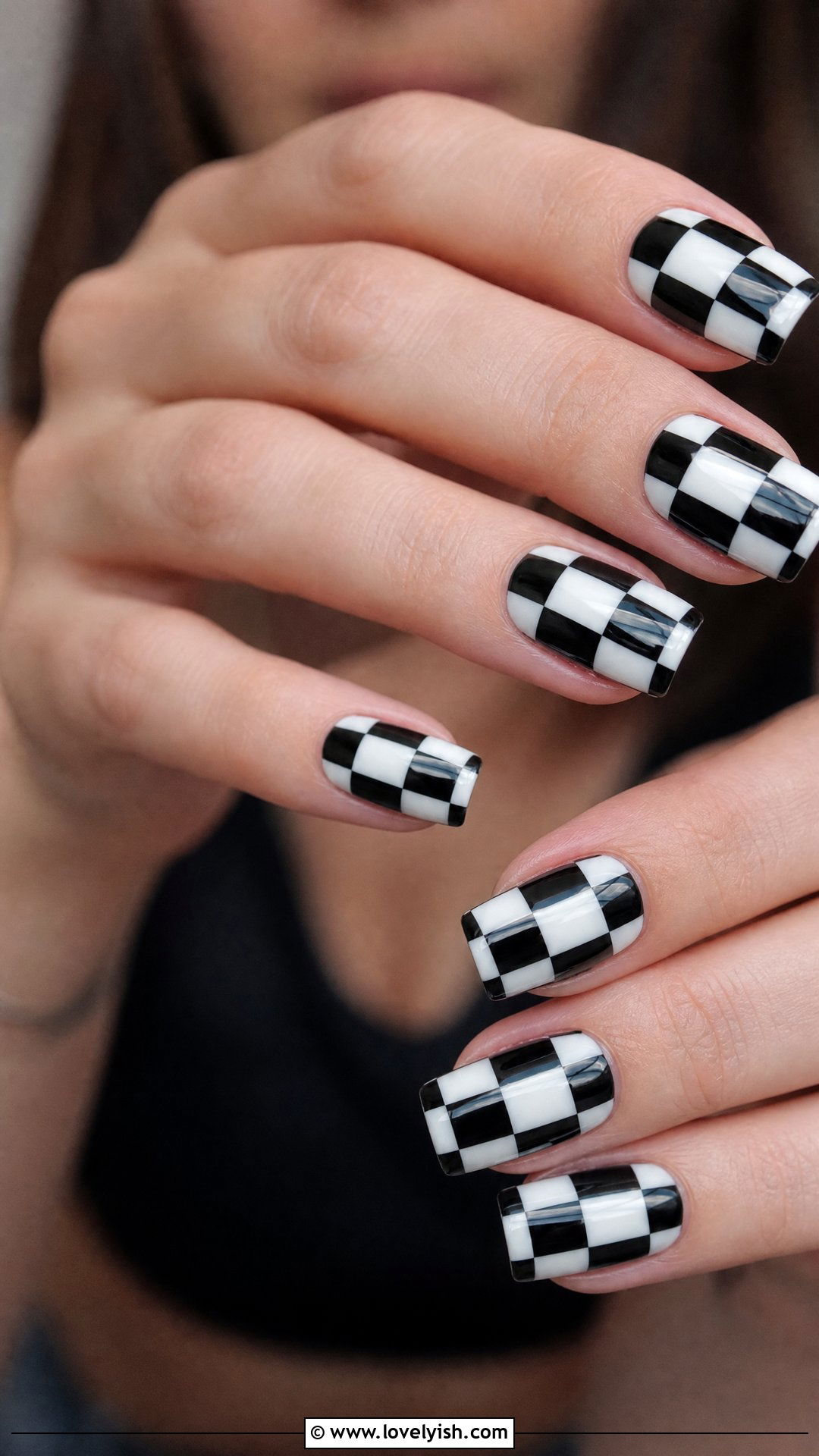 Classic Black and White Checkered Nails - 50 checkered nails - 50 checkered nails