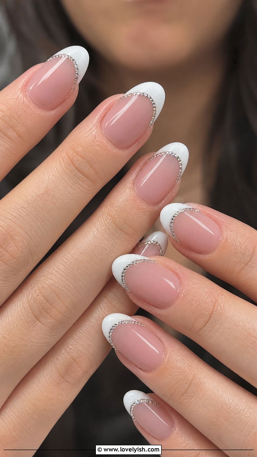 Classic French Manicure With Rhinestone Tip Outline - 29 nail designs with rhinestones - 29 nail designs with rhinestones