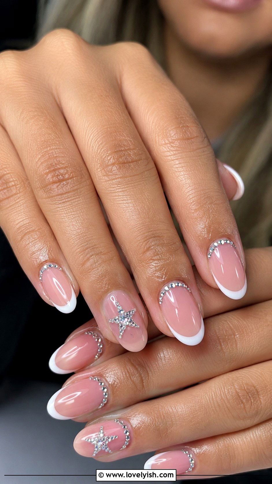 Classic French Tip with Rhinestone Cowgirl Accents - 50 western nail designs - 50 western nail designs