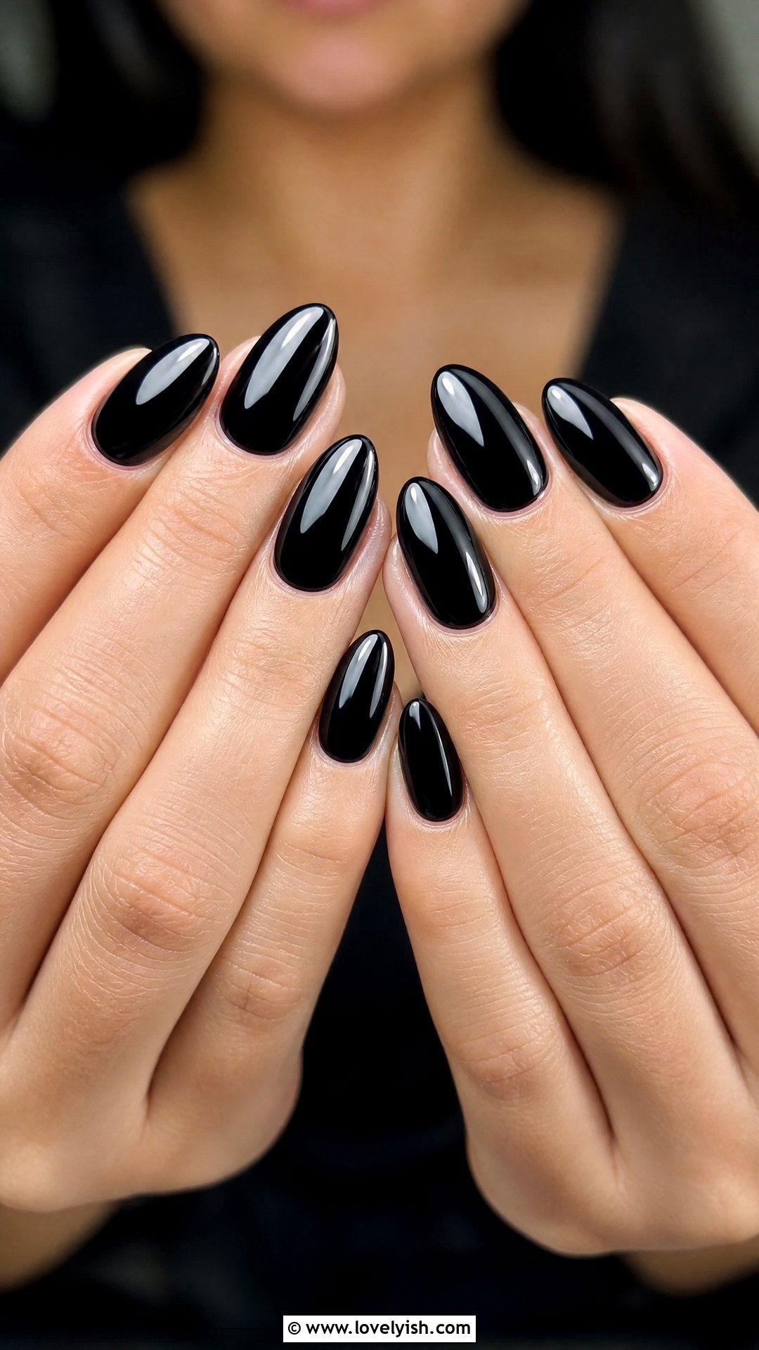 Classic Glossy Black Almond Nails - 50 black nails - 50 black nails