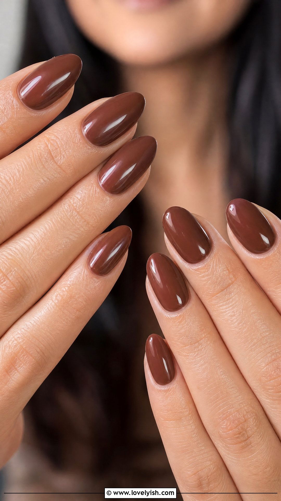 Classic Glossy Chocolate Brown Nails - 25 brown nail designs - 25 brown nail designs