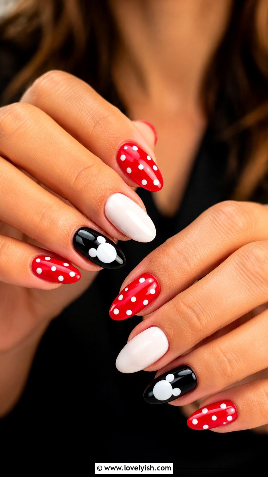 Classic Mickey Mouse Red and Black Nails - 25 disney nail art ideas - 25 disney nail art ideas