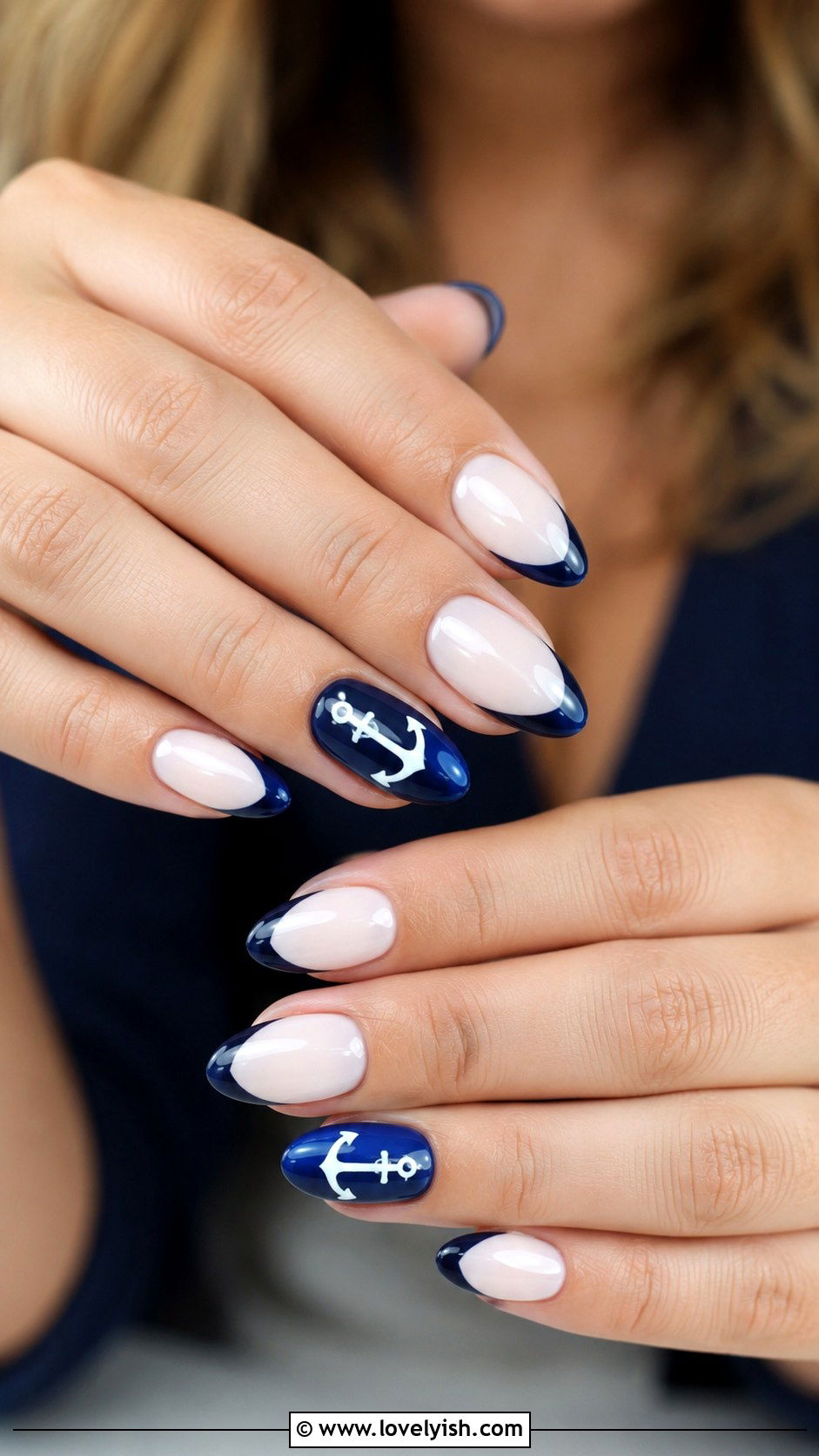 Classic Navy and White Anchor French Tip - 50 anchor nail designs - 50 anchor nail designs
