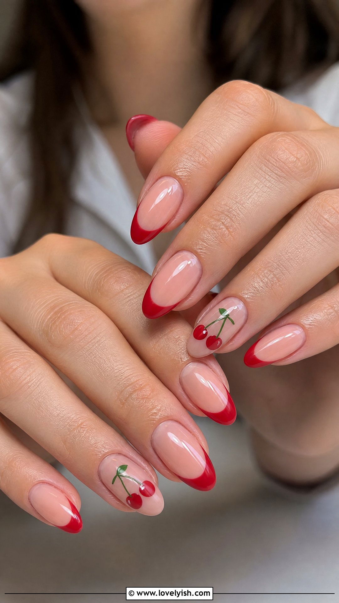 Classic Red Cherry French Tip Nails - 50 cherry nails - 50 cherry nails