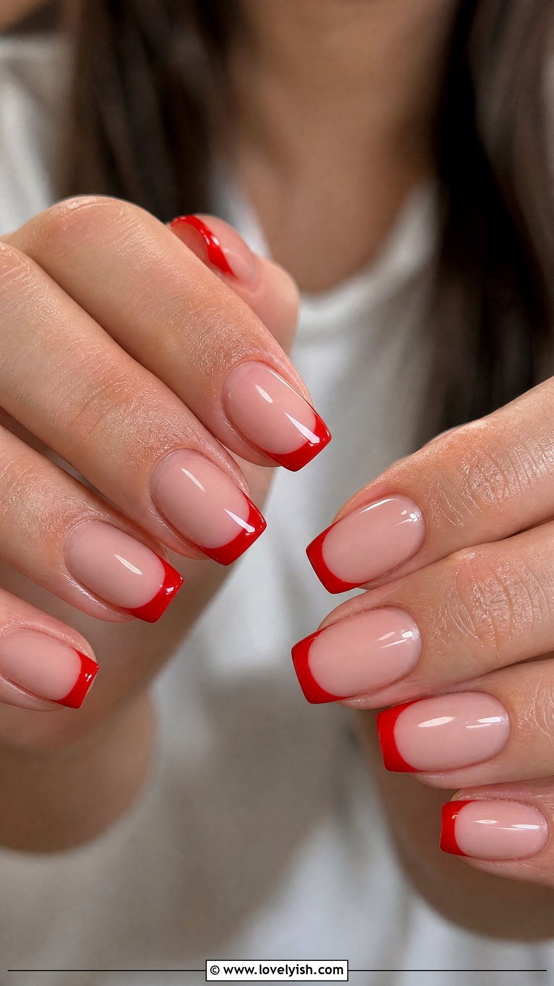 Classic Red French Tip Nails - 50 medium nails - 50 medium nails