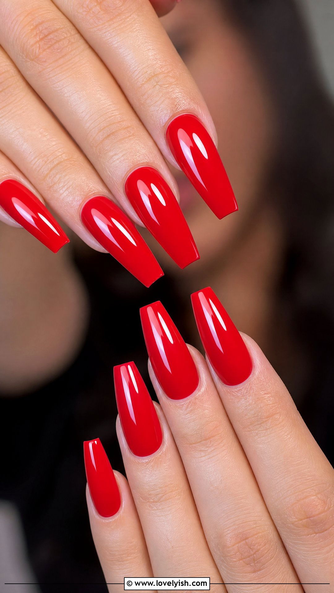 Classic Red Long Coffin Nails - 50 elegant nails - 50 elegant nails