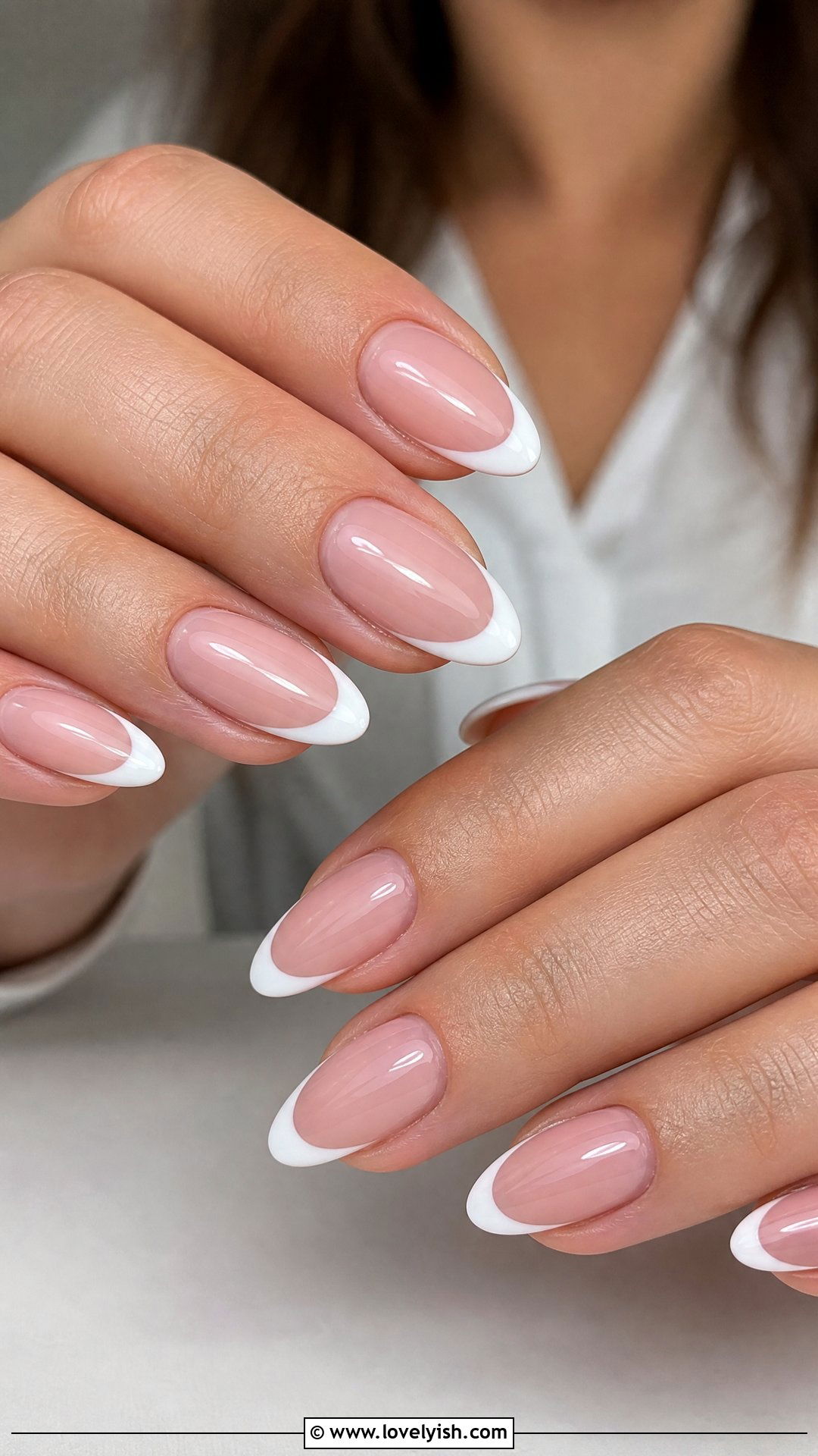 Classic White French Tip on Almond Nails - 50 cute french tip nail designs - 50 cute french tip nail designs