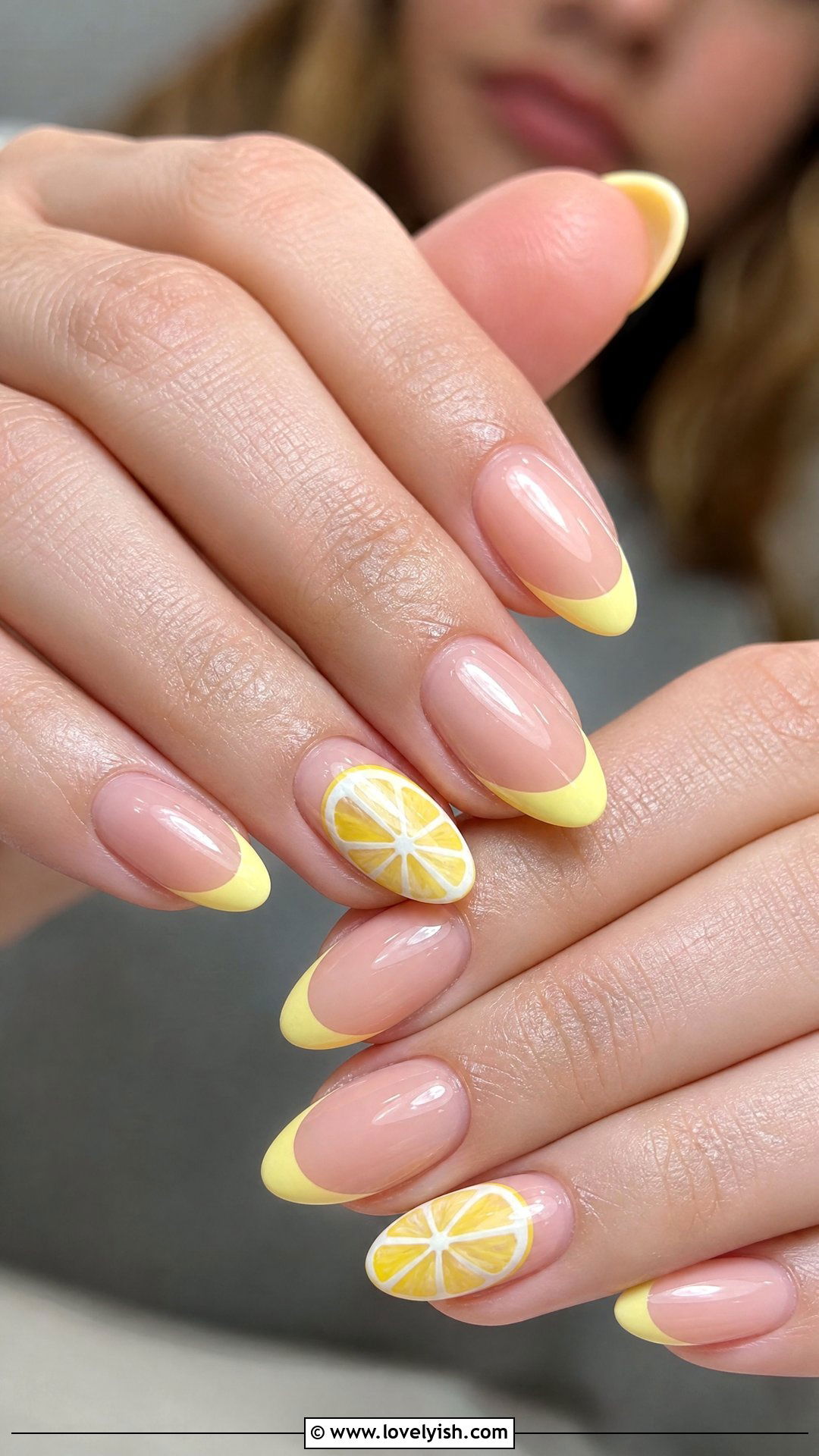 Classic Yellow Lemon Slice French Tip Nails - 50 lemon nail design ideas - 50 lemon nail design ideas