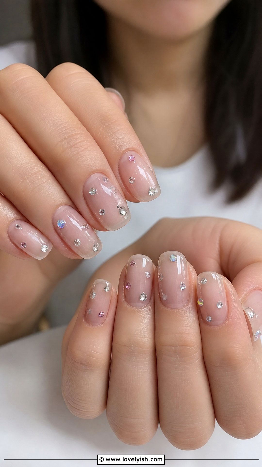 Clear Jelly Nails With Floating Rhinestones - 29 nail designs with rhinestones - 29 nail designs with rhinestones