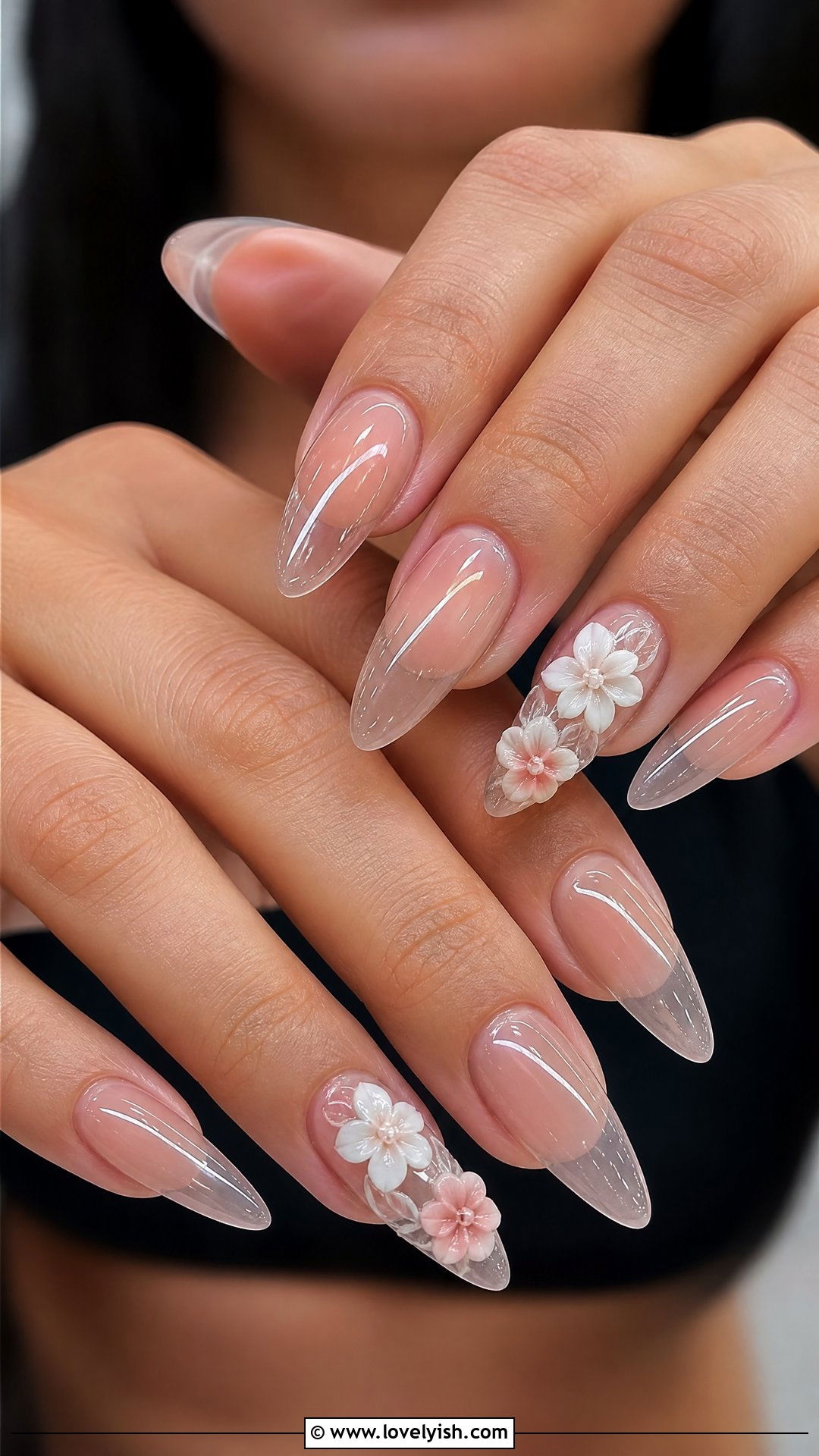 Clear Nails With 3D Flowers - 50 clear nails - 50 clear nails