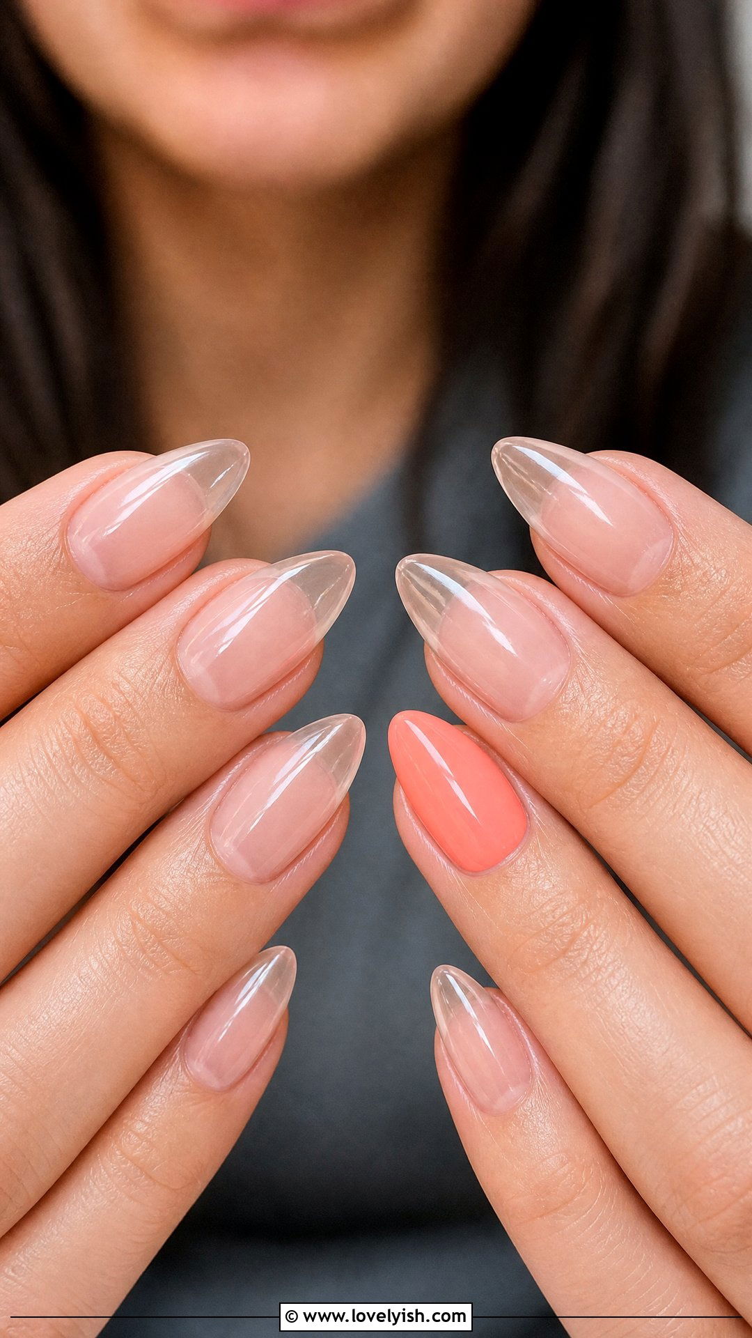Clear Nails With Coral Accent - 50 clear nails - 50 clear nails