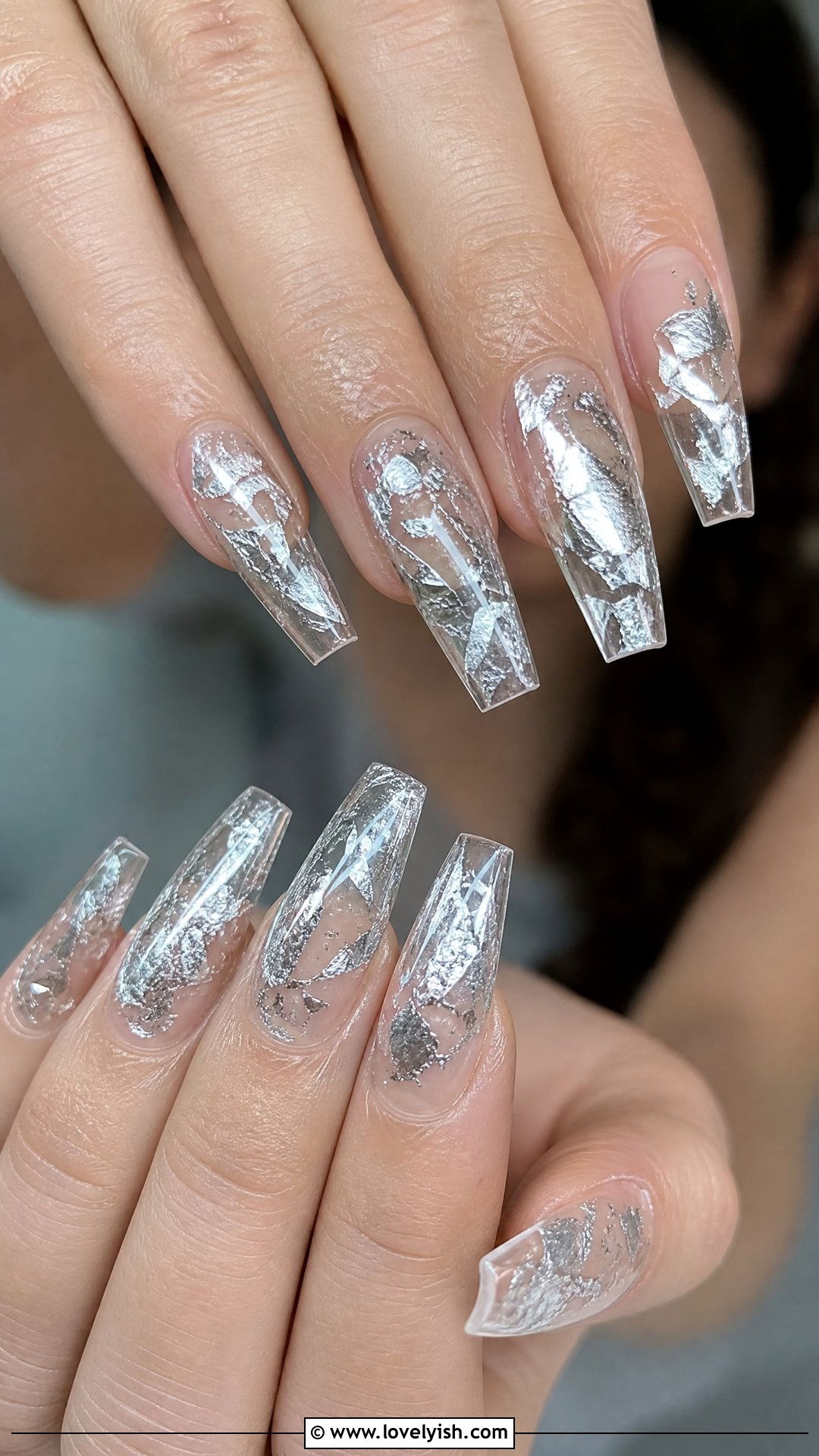 Clear Nails With Silver Foil - 50 clear nails - 50 clear nails