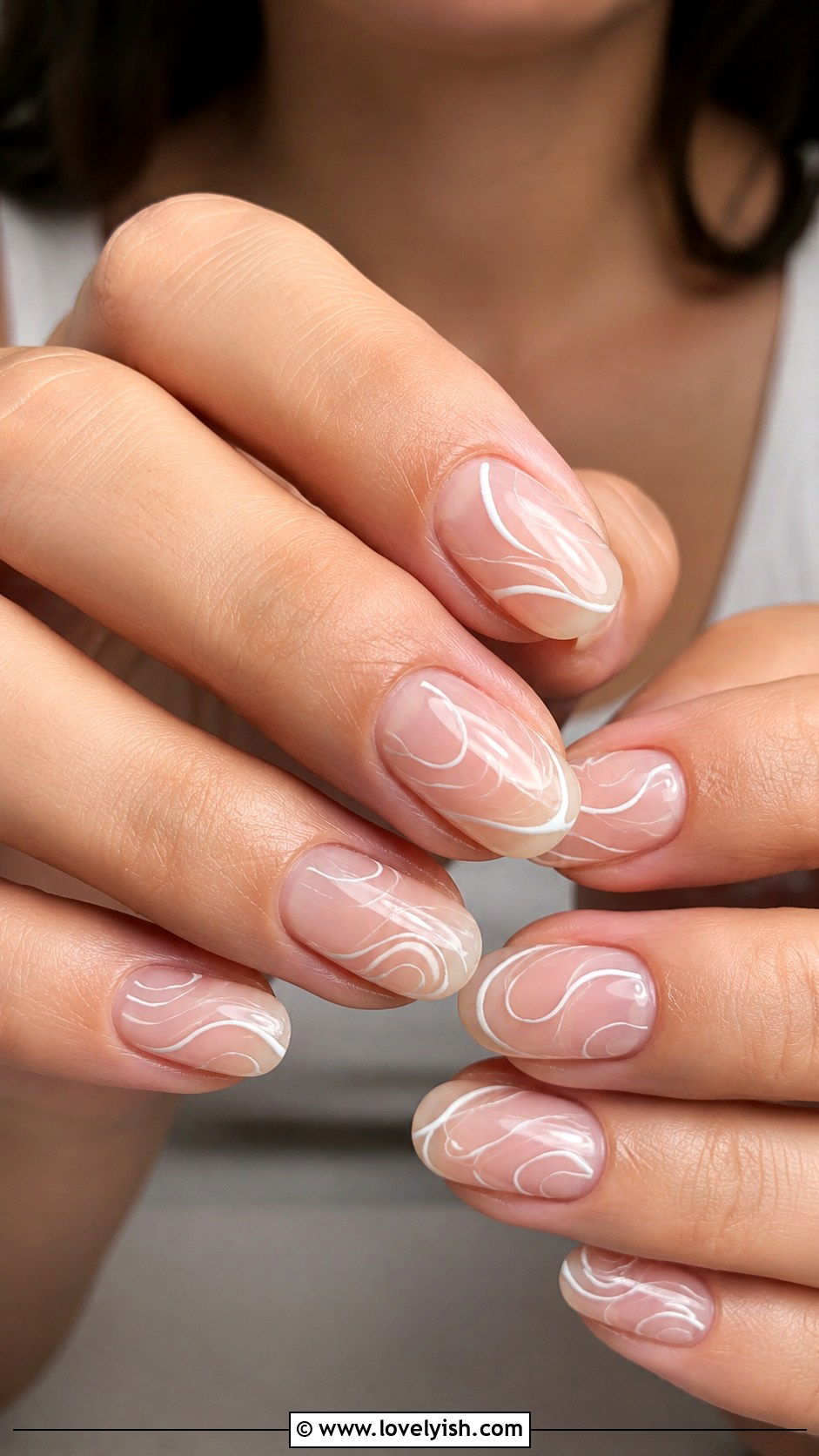 Clear Nails With White Swirls - 50 natural nails - 50 natural nails