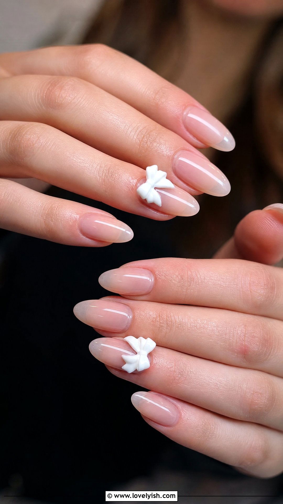 Clear Nails with 3D Bow Accents - 25 clear nails with design - 25 clear nails with design